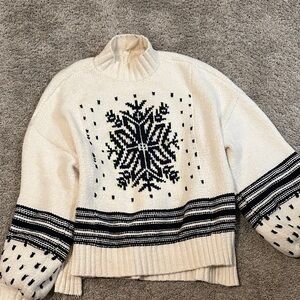 Daily practice size medium Cream and Black Snowflake Turtleneck Sweater